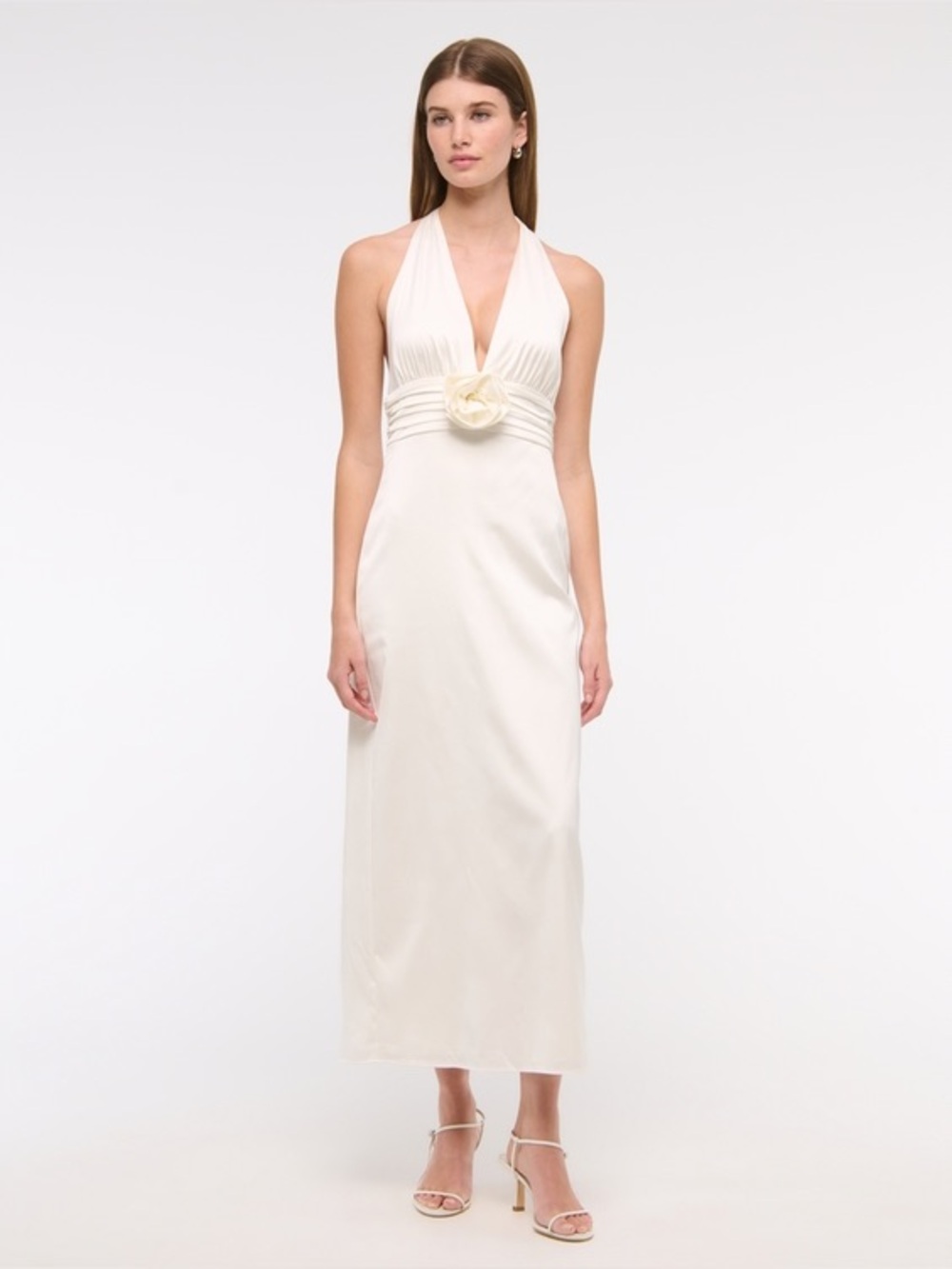 Abercrombie and fitch rosette halter white satin midi dress